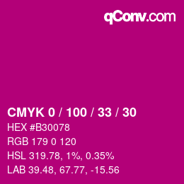 Código de color: CMYK 0 / 100 / 33 / 30 | qconv.com