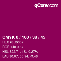 Code couleur: CMYK 0 / 100 / 38 / 45 | qconv.com