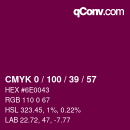 カラーコード: CMYK 0 / 100 / 39 / 57 | qconv.com