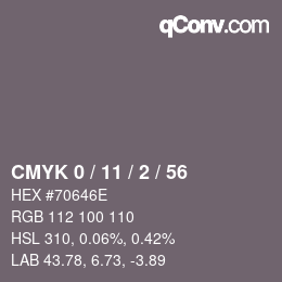 Code couleur: CMYK 0 / 11 / 2 / 56 | qconv.com