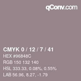 Code couleur: CMYK 0 / 12 / 7 / 41 | qconv.com