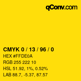 Código de color: CMYK 0 / 13 / 96 / 0 | qconv.com