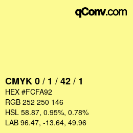 Farbcode: CMYK 0 / 1 / 42 / 1 | qconv.com