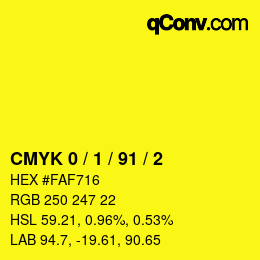 Farbcode: CMYK 0 / 1 / 91 / 2 | qconv.com