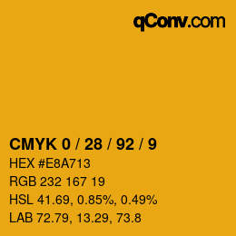 Code couleur: CMYK 0 / 28 / 92 / 9 | qconv.com