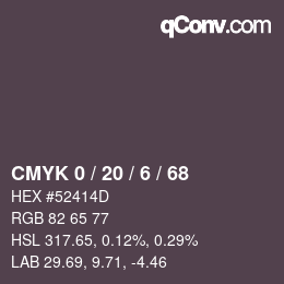 Code couleur: CMYK 0 / 20 / 6 / 68 | qconv.com