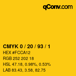 カラーコード: CMYK 0 / 20 / 93 / 1 | qconv.com