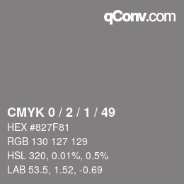 Farbcode: CMYK 0 / 2 / 1 / 49 | qconv.com