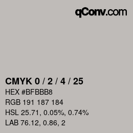 Code couleur: CMYK 0 / 2 / 4 / 25 | qconv.com