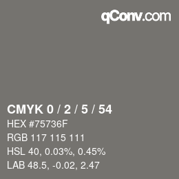 Code couleur: CMYK 0 / 2 / 5 / 54 | qconv.com
