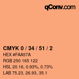 カラーコード: CMYK 0 / 34 / 51 / 2 | qconv.com