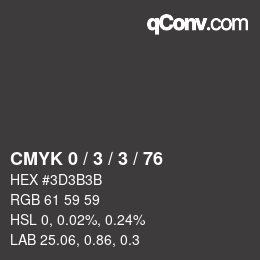 カラーコード: CMYK 0 / 3 / 3 / 76 | qconv.com