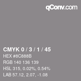 Code couleur: CMYK 0 / 3 / 1 / 45 | qconv.com