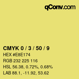 Farbcode: CMYK 0 / 3 / 50 / 9 | qconv.com