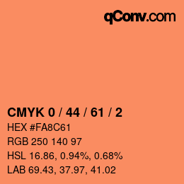 Farbcode: CMYK 0 / 44 / 61 / 2 | qconv.com