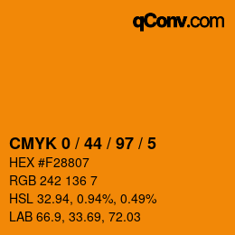 カラーコード: CMYK 0 / 44 / 97 / 5 | qconv.com