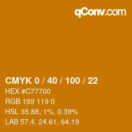 Code couleur: CMYK 0 / 40 / 100 / 22 | qconv.com