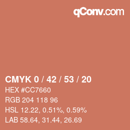 カラーコード: CMYK 0 / 42 / 53 / 20 | qconv.com