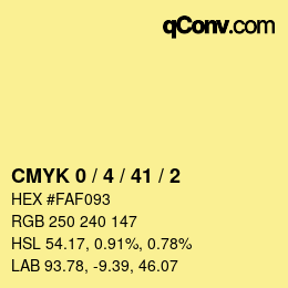 カラーコード: CMYK 0 / 4 / 41 / 2 | qconv.com