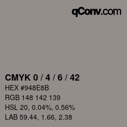 Code couleur: CMYK 0 / 4 / 6 / 42 | qconv.com