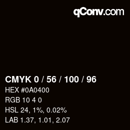 カラーコード: CMYK 0 / 56 / 100 / 96 | qconv.com