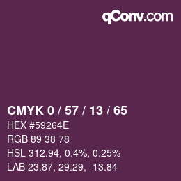 Code couleur: CMYK 0 / 57 / 13 / 65 | qconv.com