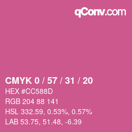 Code couleur: CMYK 0 / 57 / 31 / 20 | qconv.com