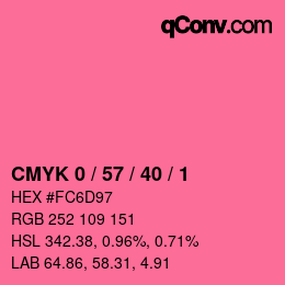 Code couleur: CMYK 0 / 57 / 40 / 1 | qconv.com