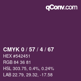 Code couleur: CMYK 0 / 57 / 4 / 67 | qconv.com