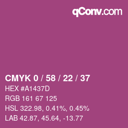 カラーコード: CMYK 0 / 58 / 22 / 37 | qconv.com