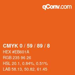 Code couleur: CMYK 0 / 59 / 89 / 8 | qconv.com