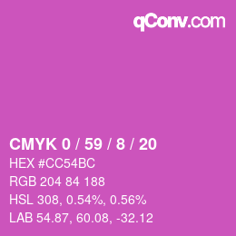 Code couleur: CMYK 0 / 59 / 8 / 20 | qconv.com