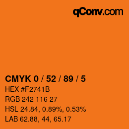 Code couleur: CMYK 0 / 52 / 89 / 5 | qconv.com