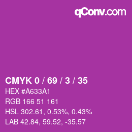 Code couleur: CMYK 0 / 69 / 3 / 35 | qconv.com