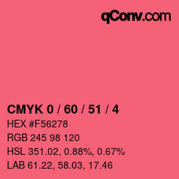 カラーコード: CMYK 0 / 60 / 51 / 4 | qconv.com