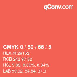 Code couleur: CMYK 0 / 60 / 66 / 5 | qconv.com