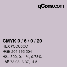 Code couleur: CMYK 0 / 6 / 0 / 20 | qconv.com