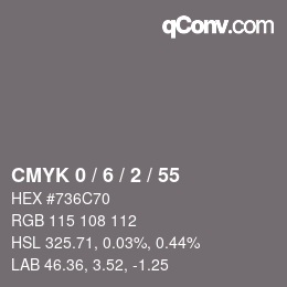 カラーコード: CMYK 0 / 6 / 2 / 55 | qconv.com