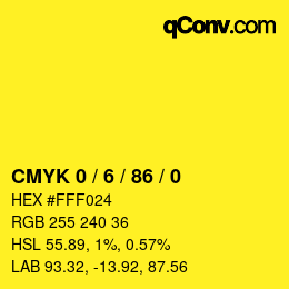 Farbcode: CMYK 0 / 6 / 86 / 0 | qconv.com