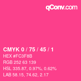 Code couleur: CMYK 0 / 75 / 45 / 1 | qconv.com