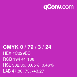 Code couleur: CMYK 0 / 79 / 3 / 24 | qconv.com