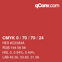 Code couleur: CMYK 0 / 70 / 70 / 24 | qconv.com