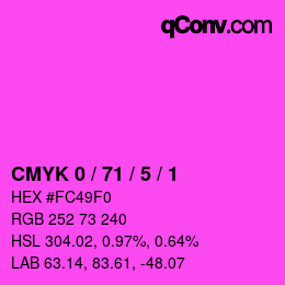 Code couleur: CMYK 0 / 71 / 5 / 1 | qconv.com