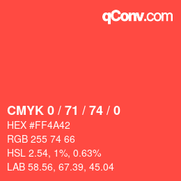 Color code: CMYK 0 / 71 / 74 / 0 | qconv.com