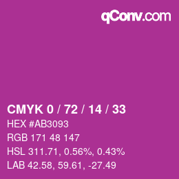 Code couleur: CMYK 0 / 72 / 14 / 33 | qconv.com