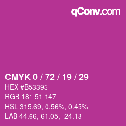 Code couleur: CMYK 0 / 72 / 19 / 29 | qconv.com