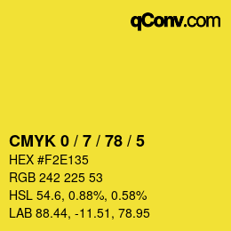 Farbcode: CMYK 0 / 7 / 78 / 5 | qconv.com