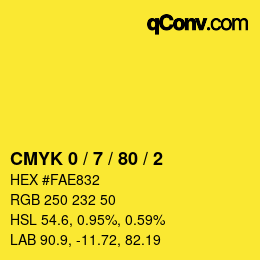 カラーコード: CMYK 0 / 7 / 80 / 2 | qconv.com