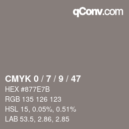 カラーコード: CMYK 0 / 7 / 9 / 47 | qconv.com