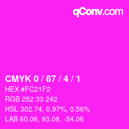 カラーコード: CMYK 0 / 87 / 4 / 1 | qconv.com